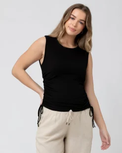 Jodie Ruched Rib Tank  Black