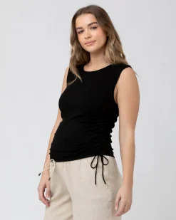 Jodie Ruched Rib Tank  Black