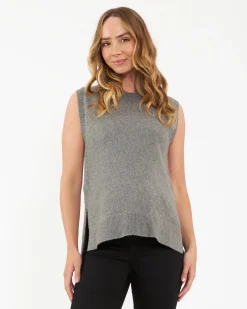 Josie Side Split Knit Vest Grey Marle