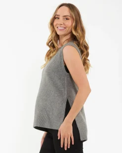Josie Side Split Knit Vest Grey Marle