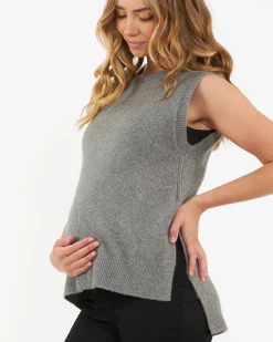 Josie Side Split Knit Vest Grey Marle