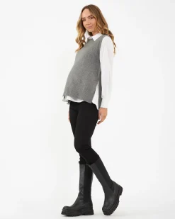 Josie Side Split Knit Vest Grey Marle