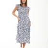 Joyce Shirred Dress  White / Navy