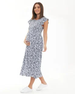 Joyce Shirred Dress  White / Navy