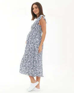 Joyce Shirred Dress  White / Navy