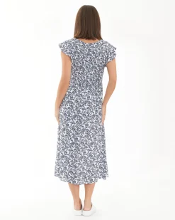 Joyce Shirred Dress  White / Navy