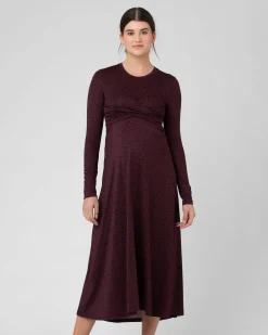 Jude Cross Front Nursing Dress Maroon / Black