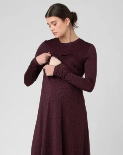 Jude Cross Front Nursing Dress Maroon / Black