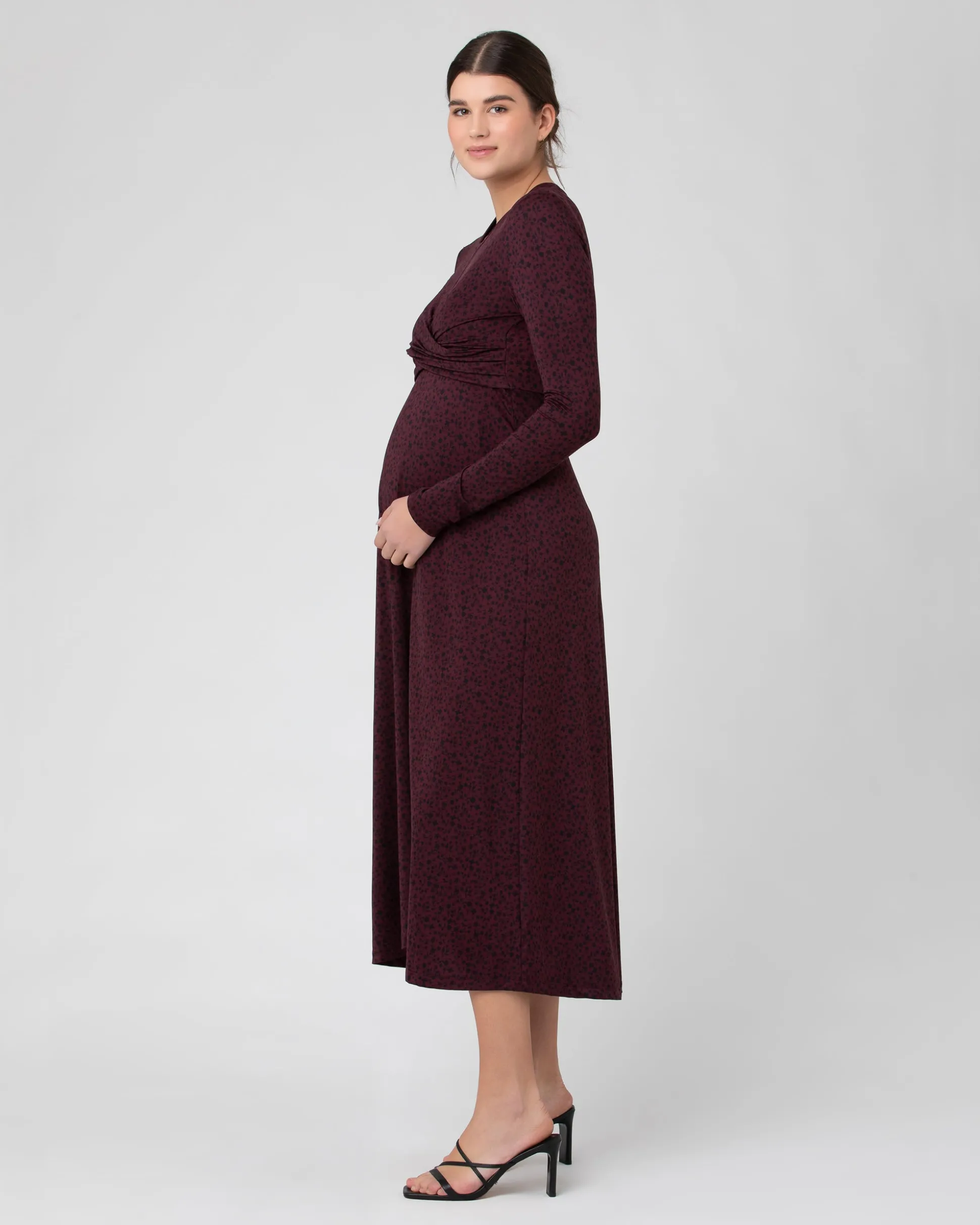 Jude Cross Front Nursing Dress Maroon / Black