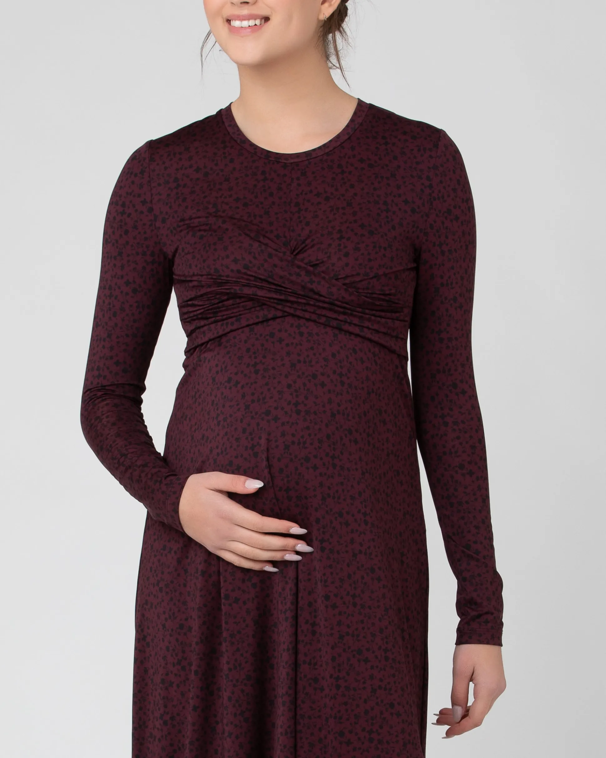 Jude Cross Front Nursing Dress Maroon / Black