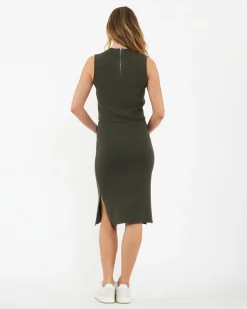 Layered Knit Nursing Dress Khaki