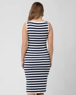 Lee Button Down Rib Dress  Navy / White