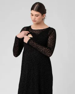 Leo Flocked Nursing Dress Black