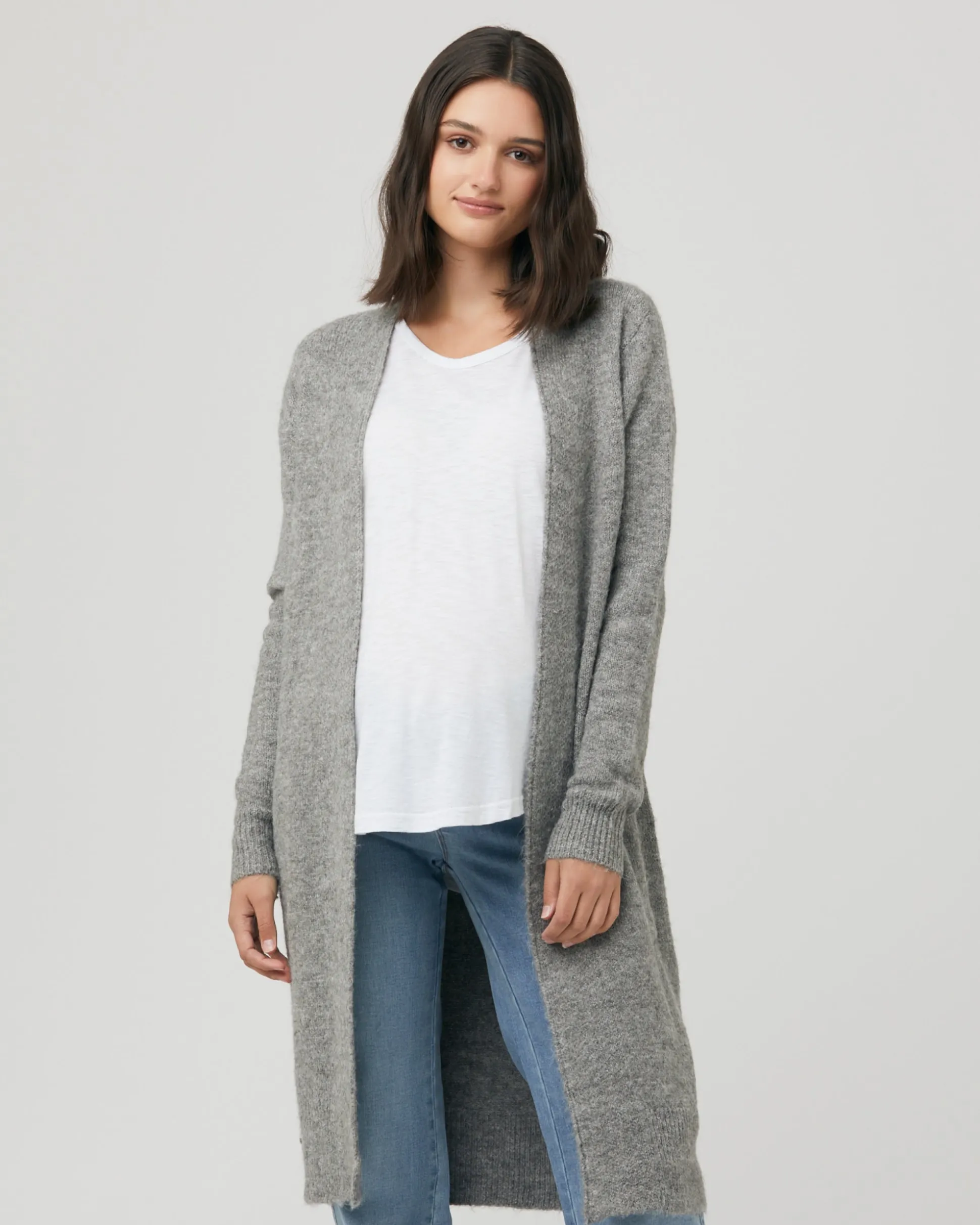 Linda Longline Knit Cardigan Charcoal Marle