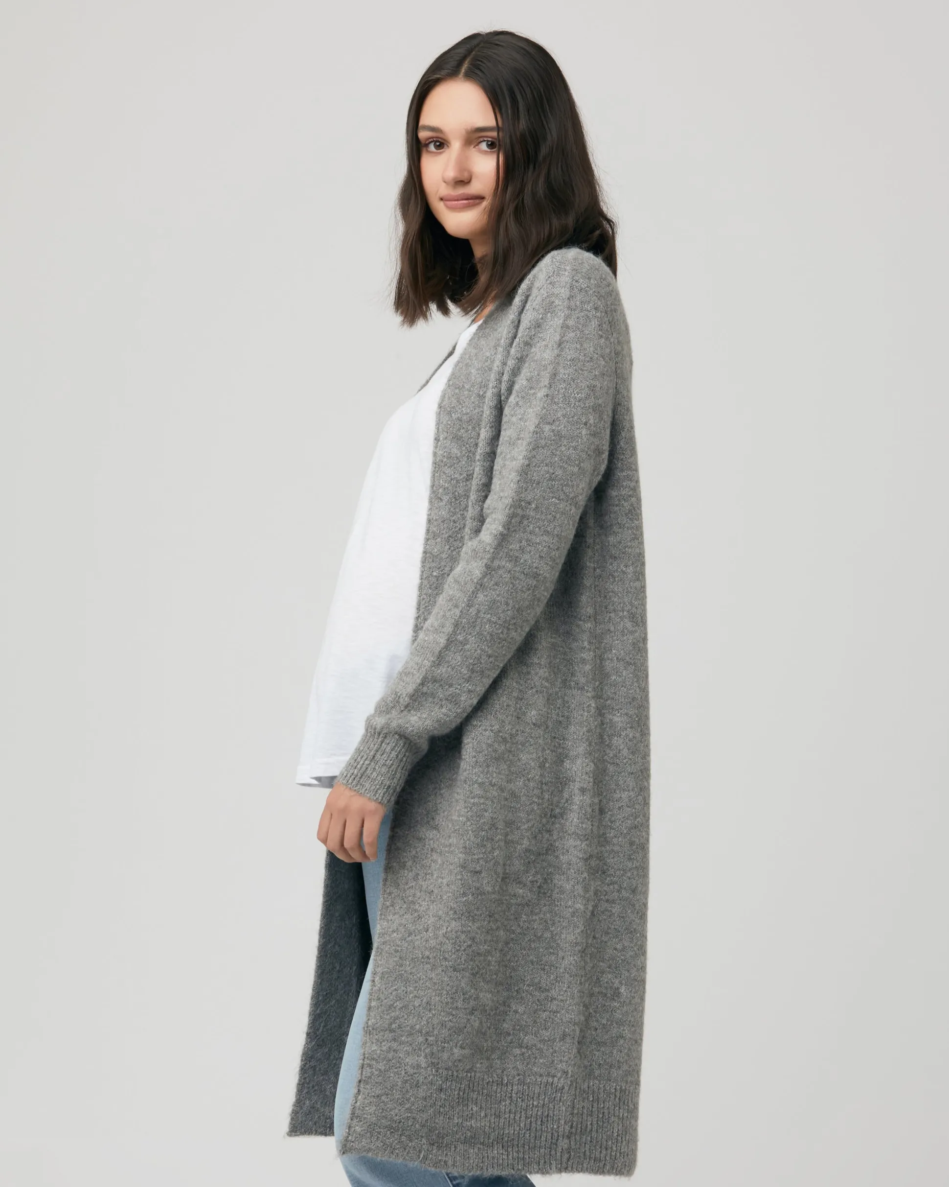 Linda Longline Knit Cardigan Charcoal Marle