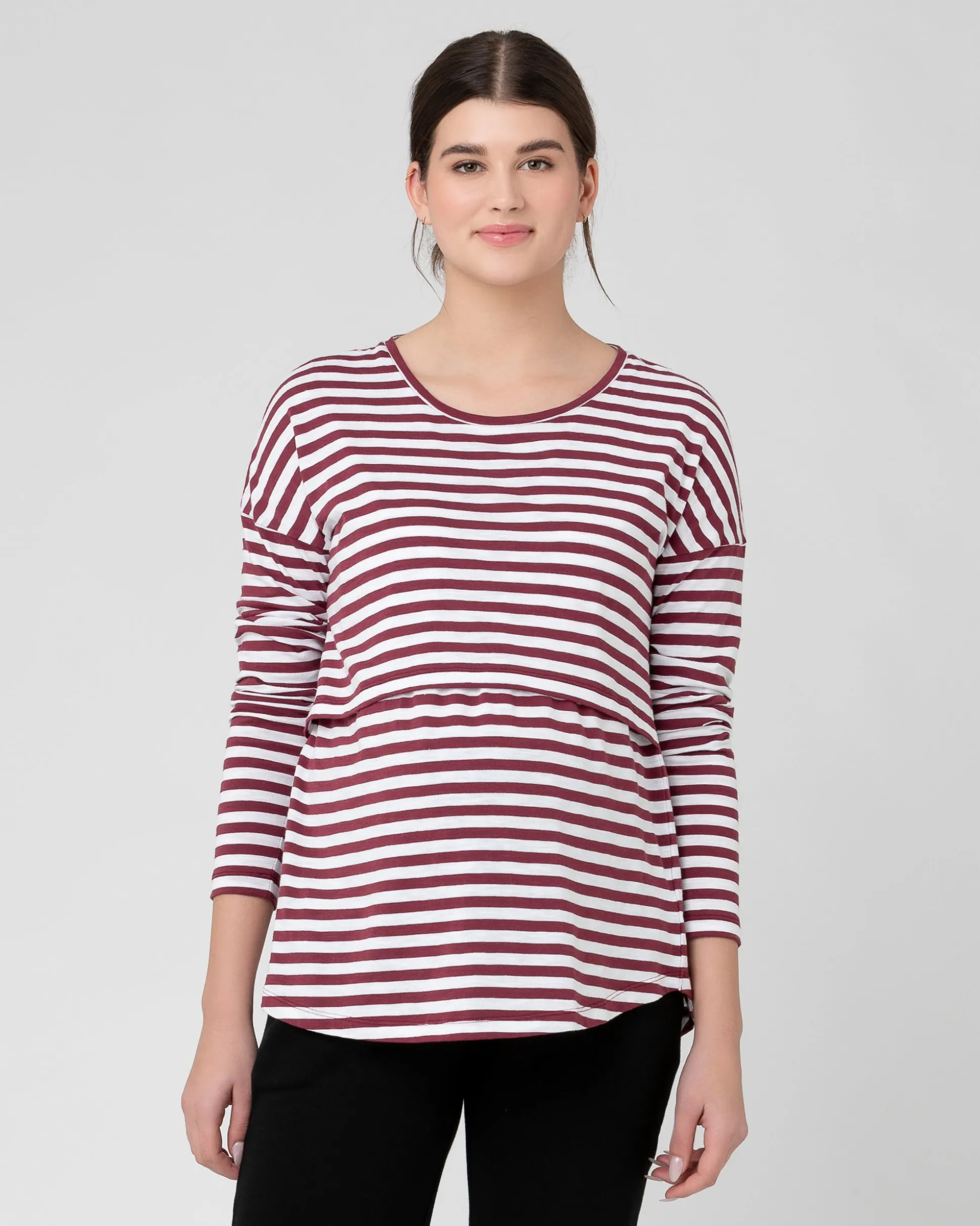Lionel Long Sleeve Nursing Tee Maroon / White