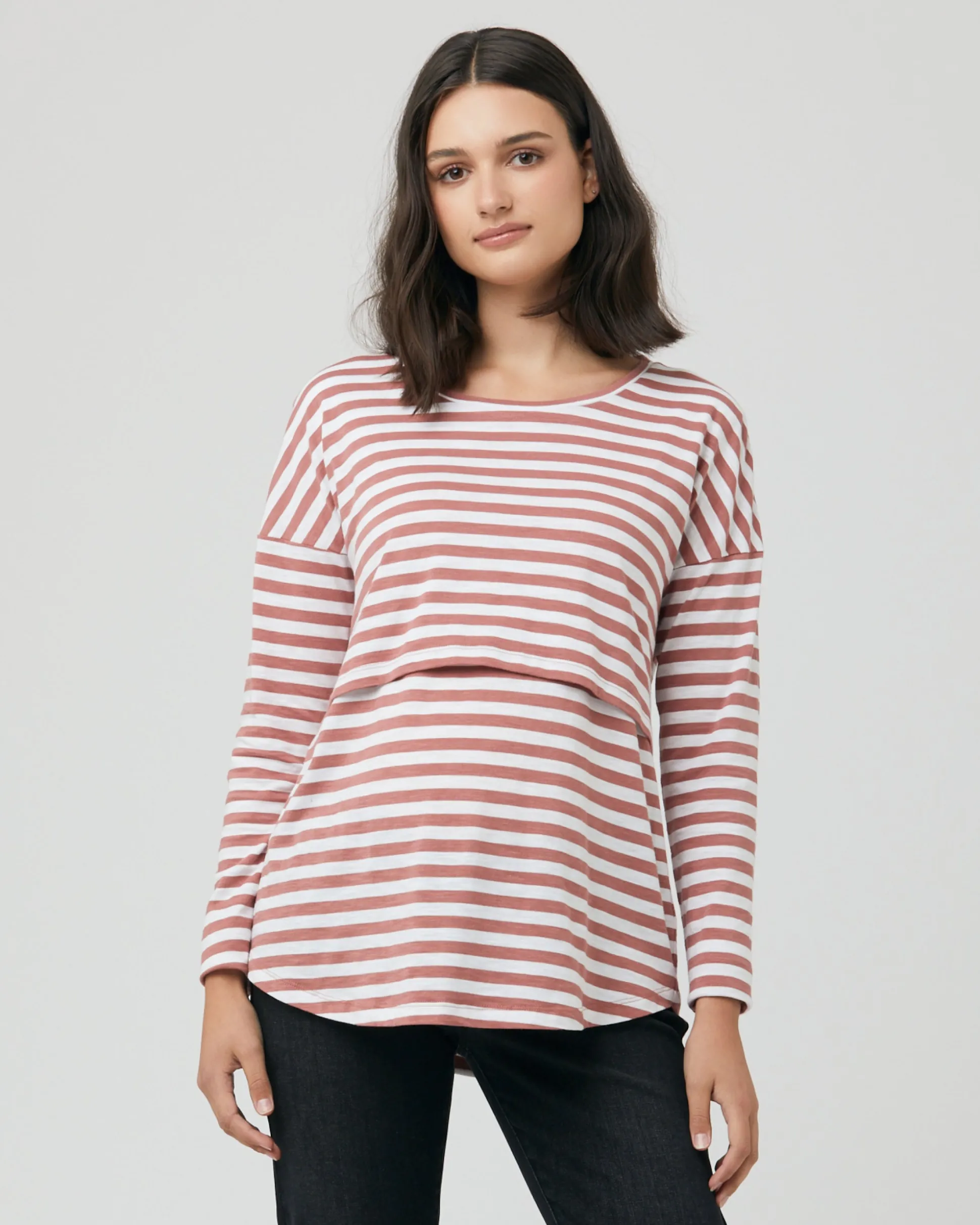 Lionel Long Sleeve Nursing Tee Blush / White
