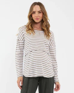 Lionel Long Sleeve Nursing Tee Taupe / White