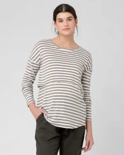 Lionel Long Sleeve Nursing Tee Olive / White