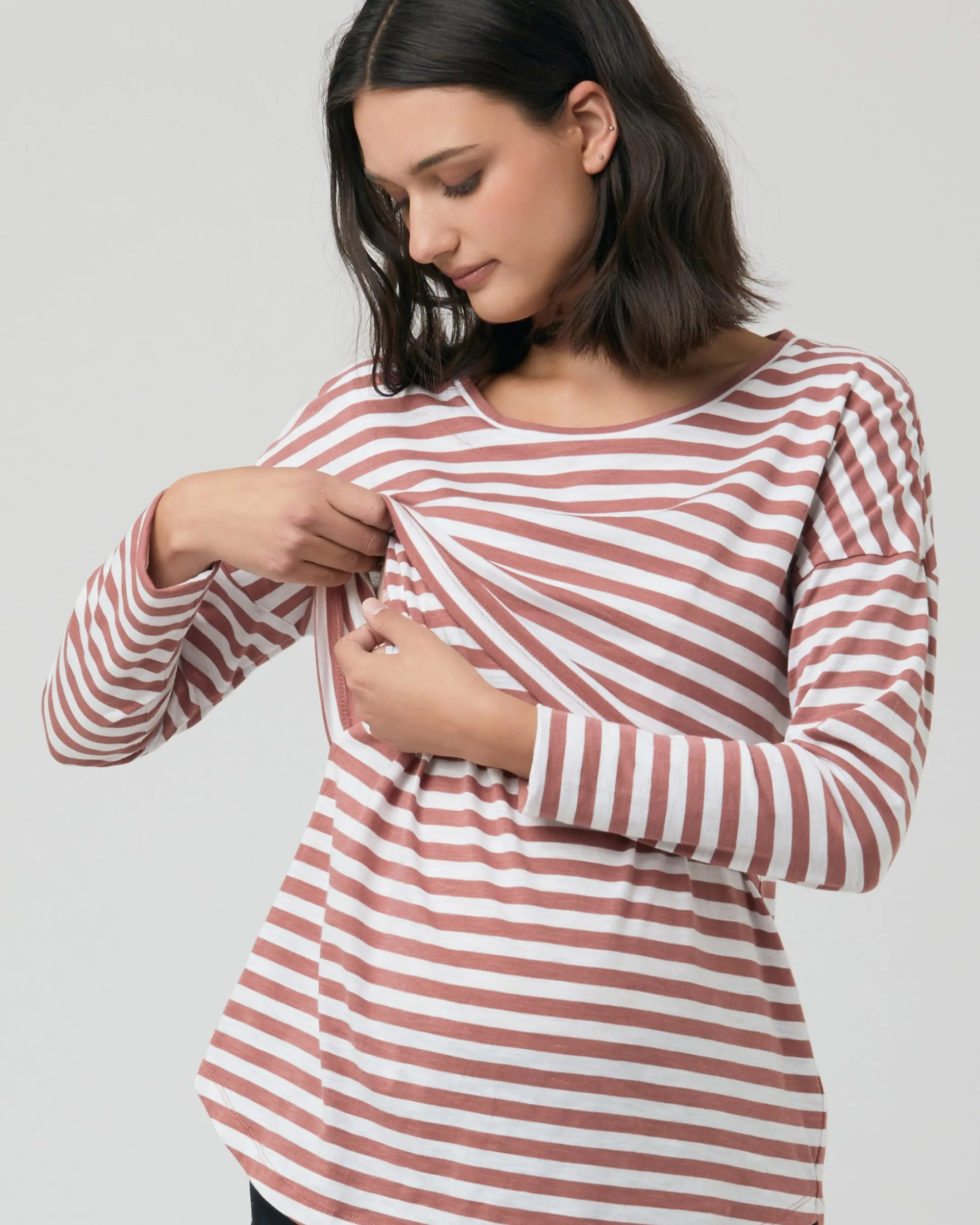 Lionel Long Sleeve Nursing Tee Blush / White