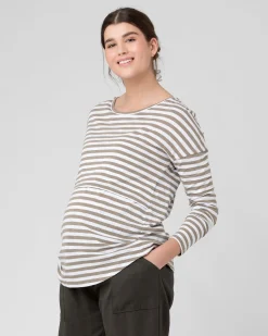 Lionel Long Sleeve Nursing Tee Olive / White