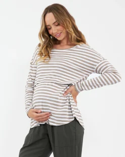 Lionel Long Sleeve Nursing Tee Taupe / White