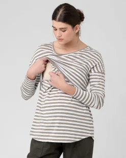Lionel Long Sleeve Nursing Tee Olive / White