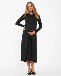 Luxe Knit A-Line Nursing Dress Black