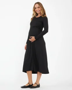 Luxe Knit A-Line Nursing Dress Black