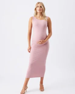 Luxe Knit Off Shoulder Dress Pink