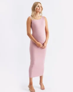 Luxe Knit Off Shoulder Dress Pink