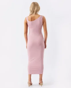 Luxe Knit Off Shoulder Dress Pink
