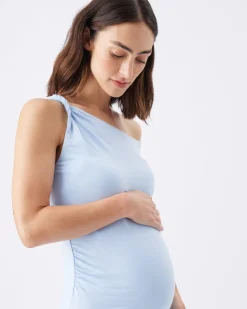 Luxe Knit Off Shoulder Dress Baby Blue