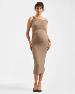 Luxe Knit Off Shoulder Dress Mocha