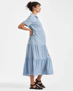 Macy Longline Linen Dress Pale Blue