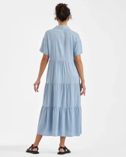 Macy Longline Linen Dress Pale Blue