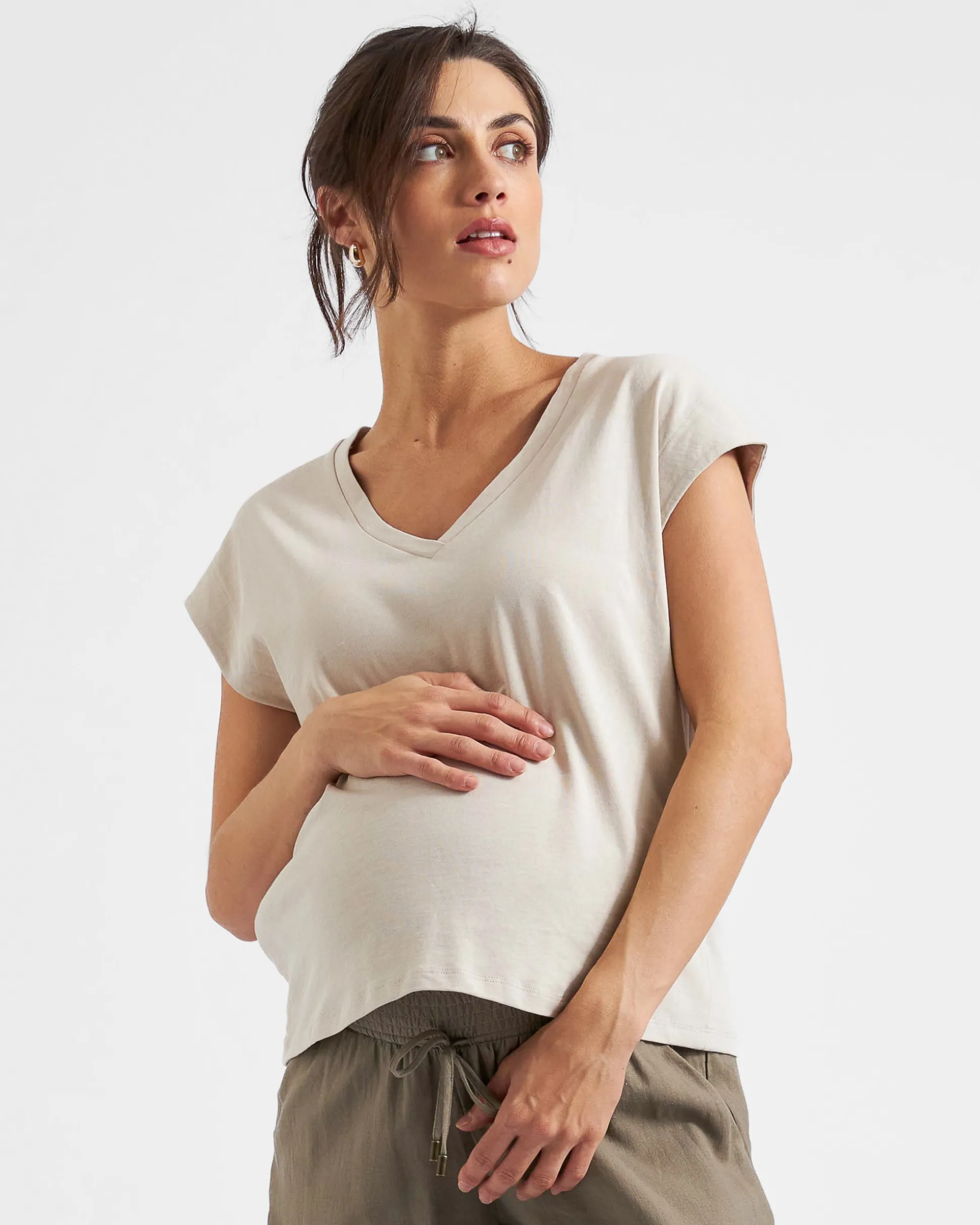 Marly Zip Nursing Tee Stone