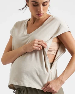 Marly Zip Nursing Tee Stone