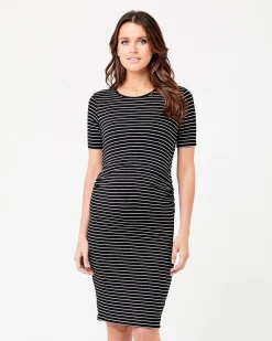 Mia Short Sleeve Nursing Dress Black / Flint