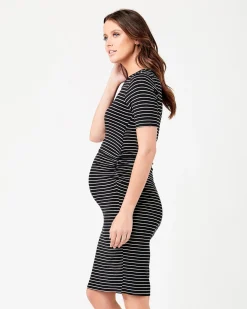 Mia Short Sleeve Nursing Dress Black / Flint