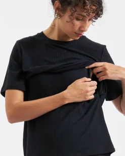 Mike Rib Nursing Top  Black