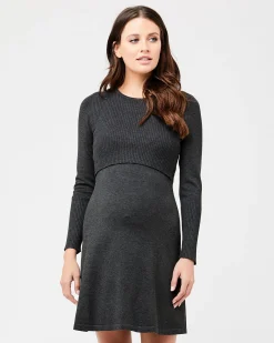 Molly Knit Nursing Dress Charcoal Marle