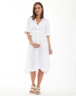 Molly Linen Shirt Dress  White