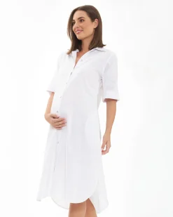 Molly Linen Shirt Dress  White