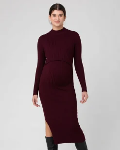 Nella Rib Nursing Knit Dress  Maroon