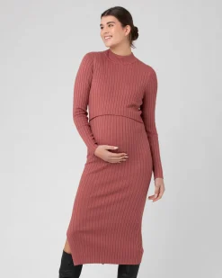 Nella Rib Nursing Knit Dress  Rouge