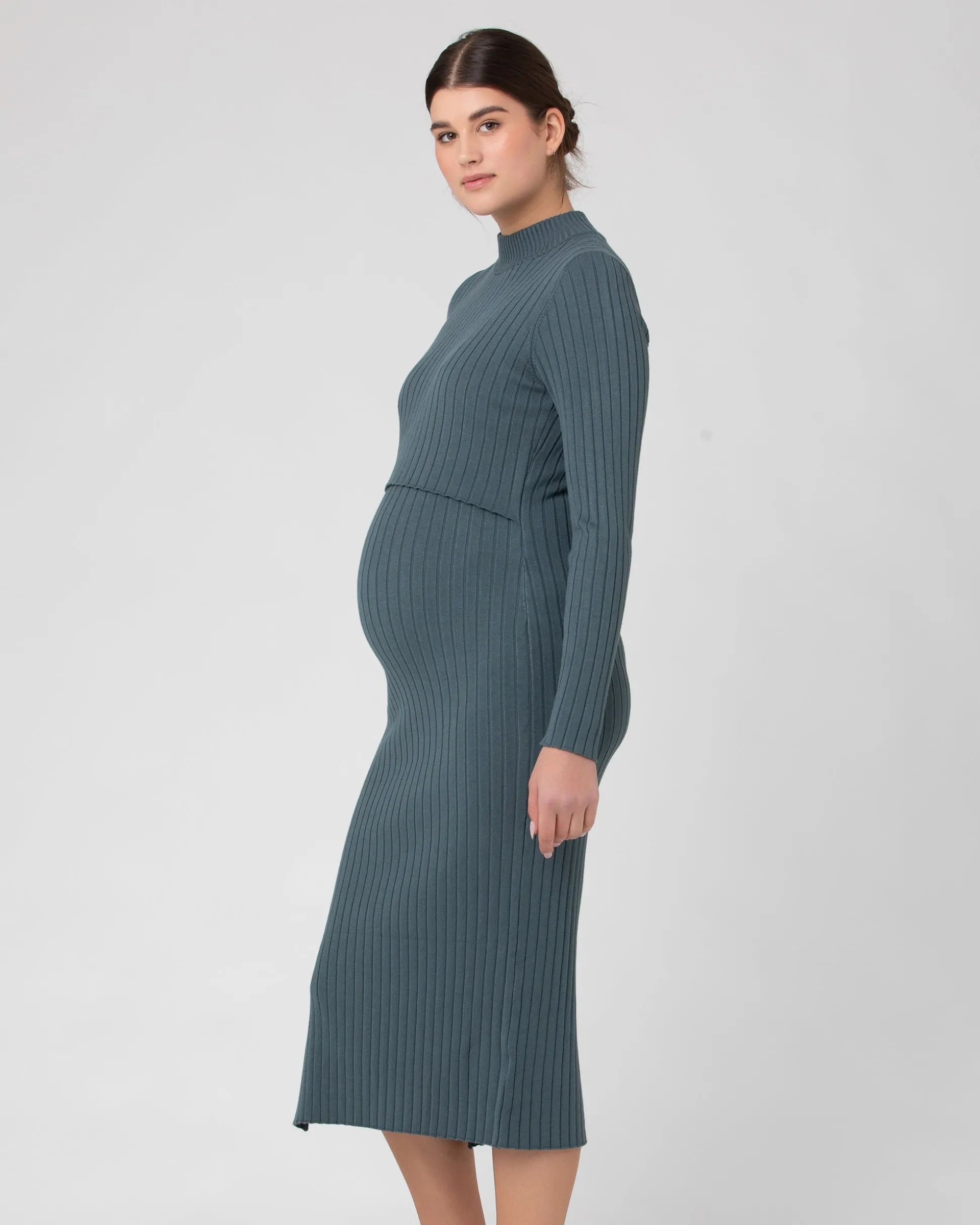 Nella Rib Nursing Knit Dress Teal