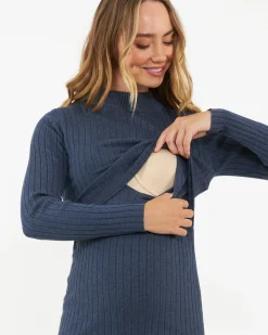 Nella Rib Nursing Knit Dress  Denim Marle
