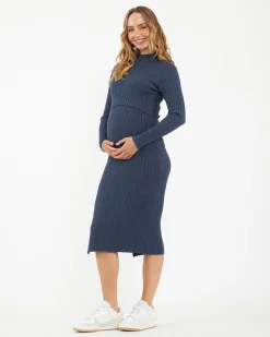 Nella Rib Nursing Knit Dress Denim Marle