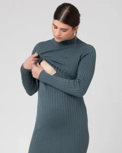 Nella Rib Nursing Knit Dress Teal